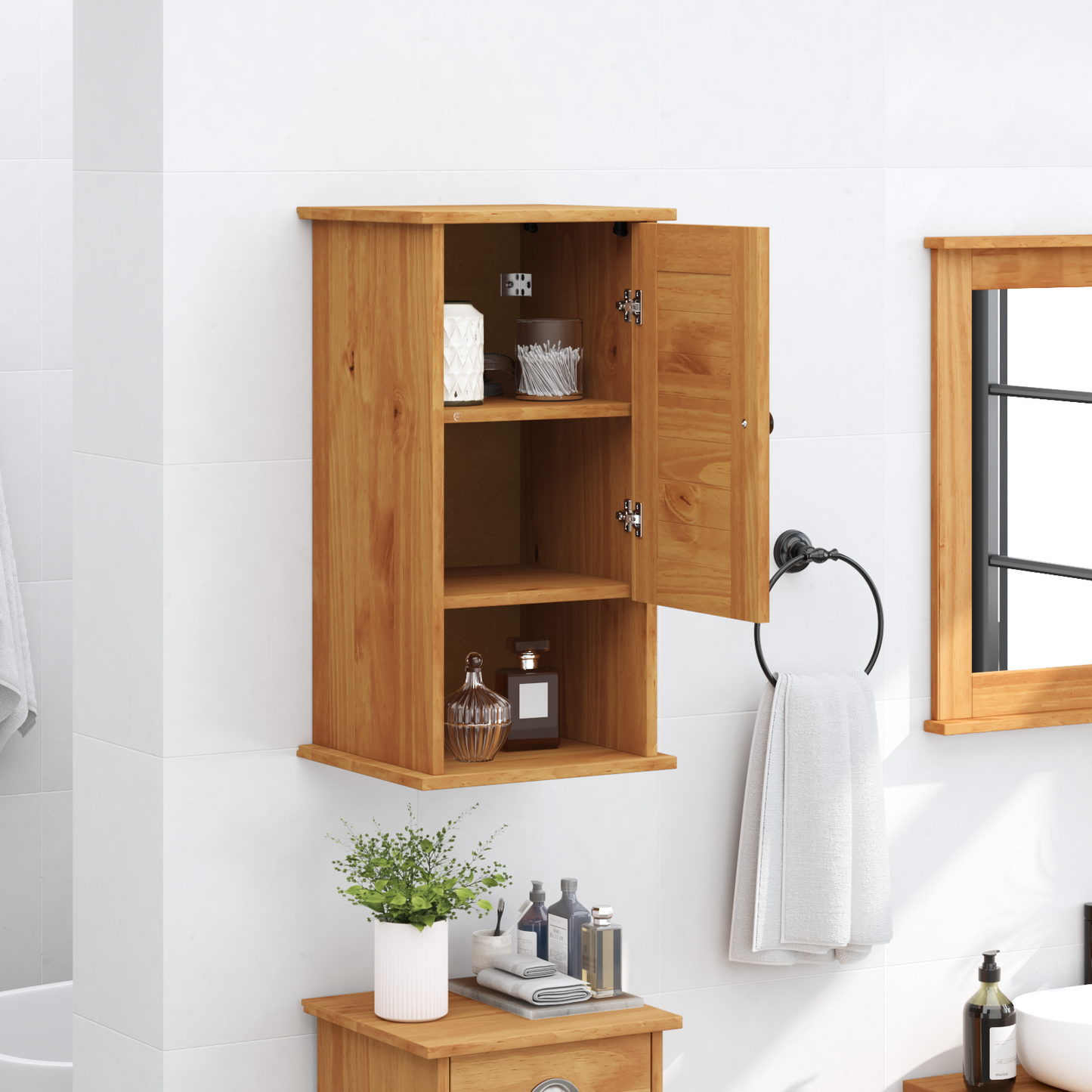 Baderomsskap honningbrun 37 x 34 x 71.5 cm Heltre furu