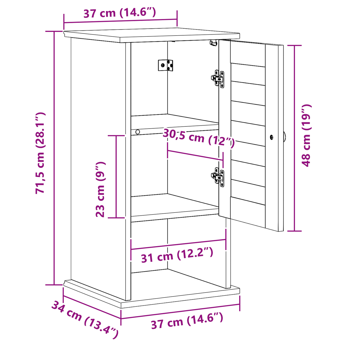 Baderomsskap honningbrun 37 x 34 x 71.5 cm Heltre furu