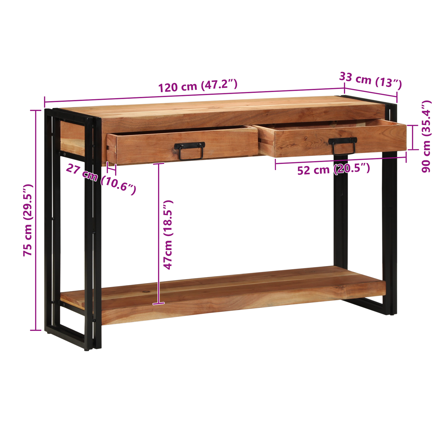 Avlastningsbord konsollbord Tre 120x33x75 cm Solid Tre Akasie