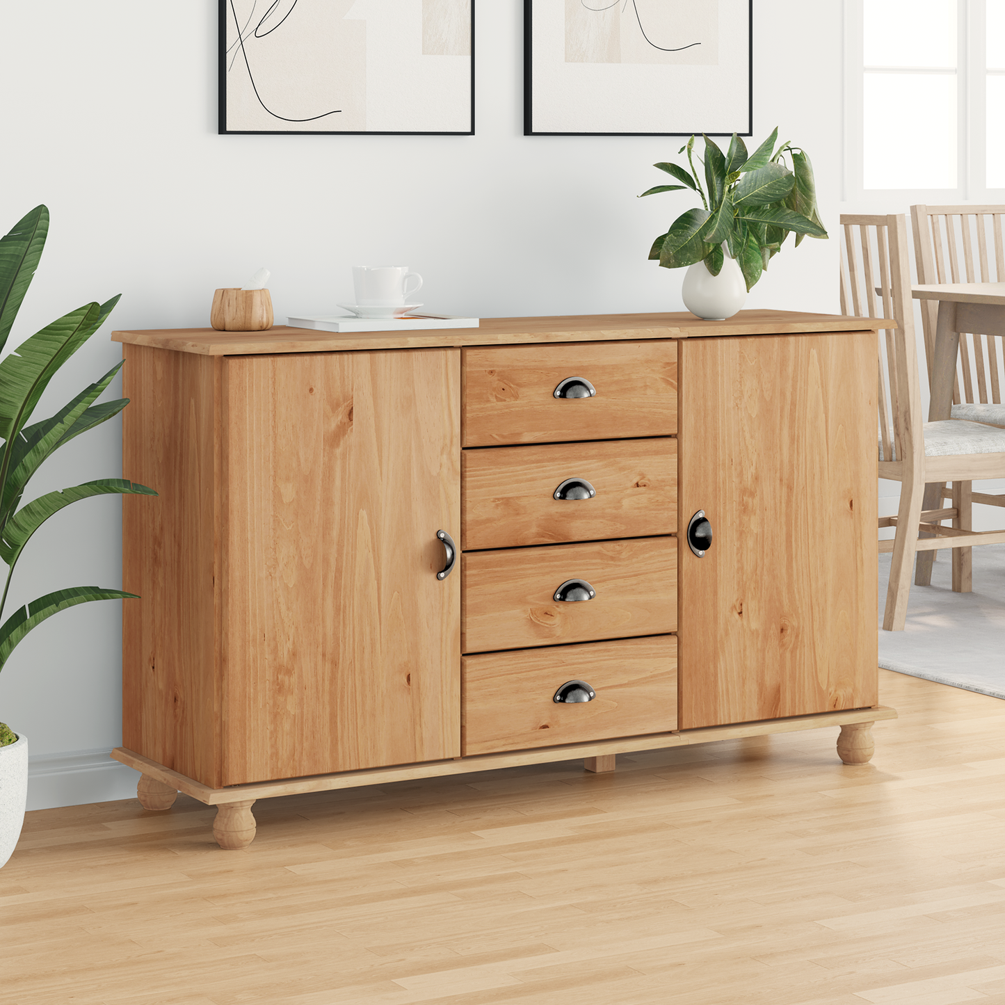 Skjenk Tre "ASKIM" 133,5x40x79 cm Massivt Furutre