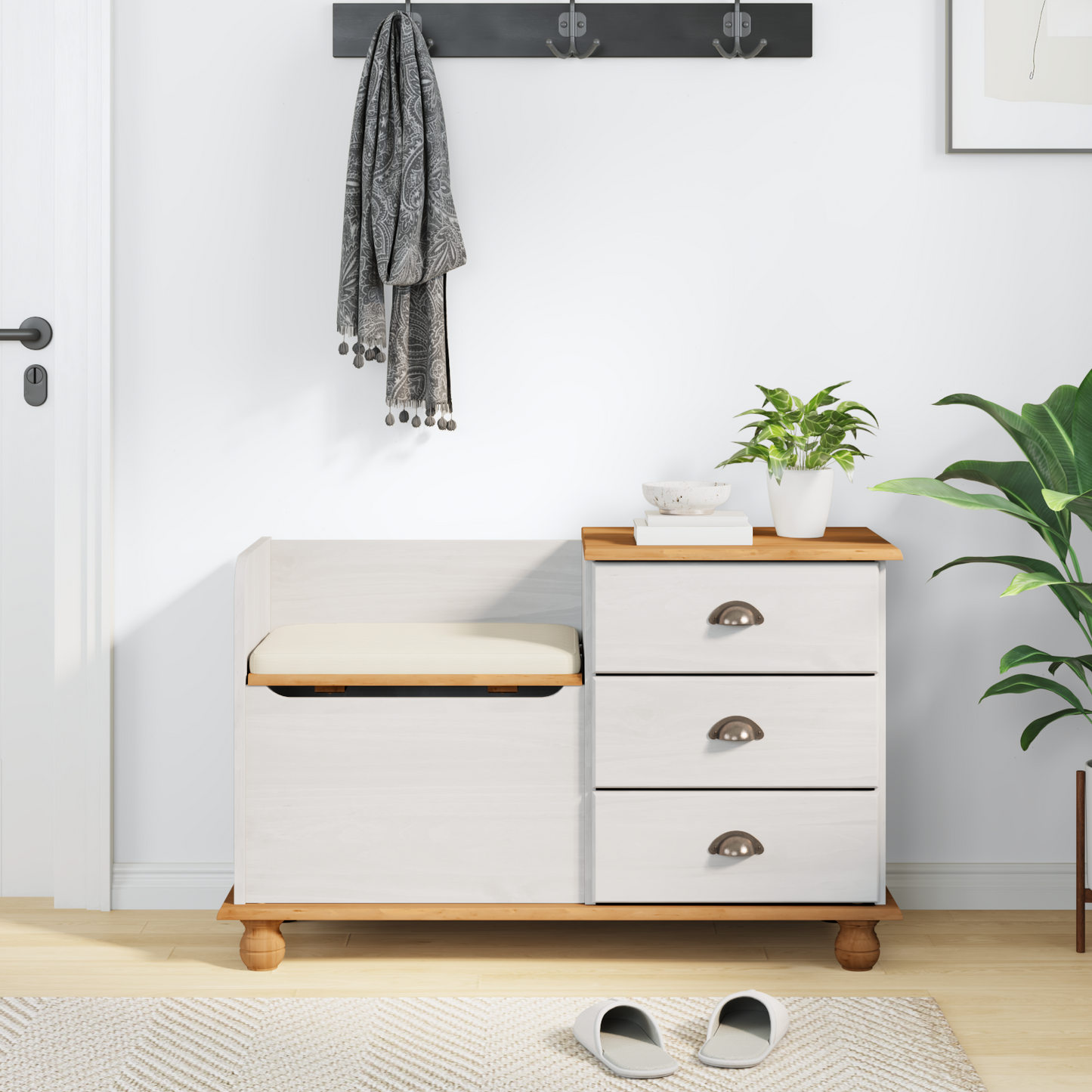 Sittebenk inngangslagringsbenk ASKIM Hvit 100x39x62 cm solid Tre furu