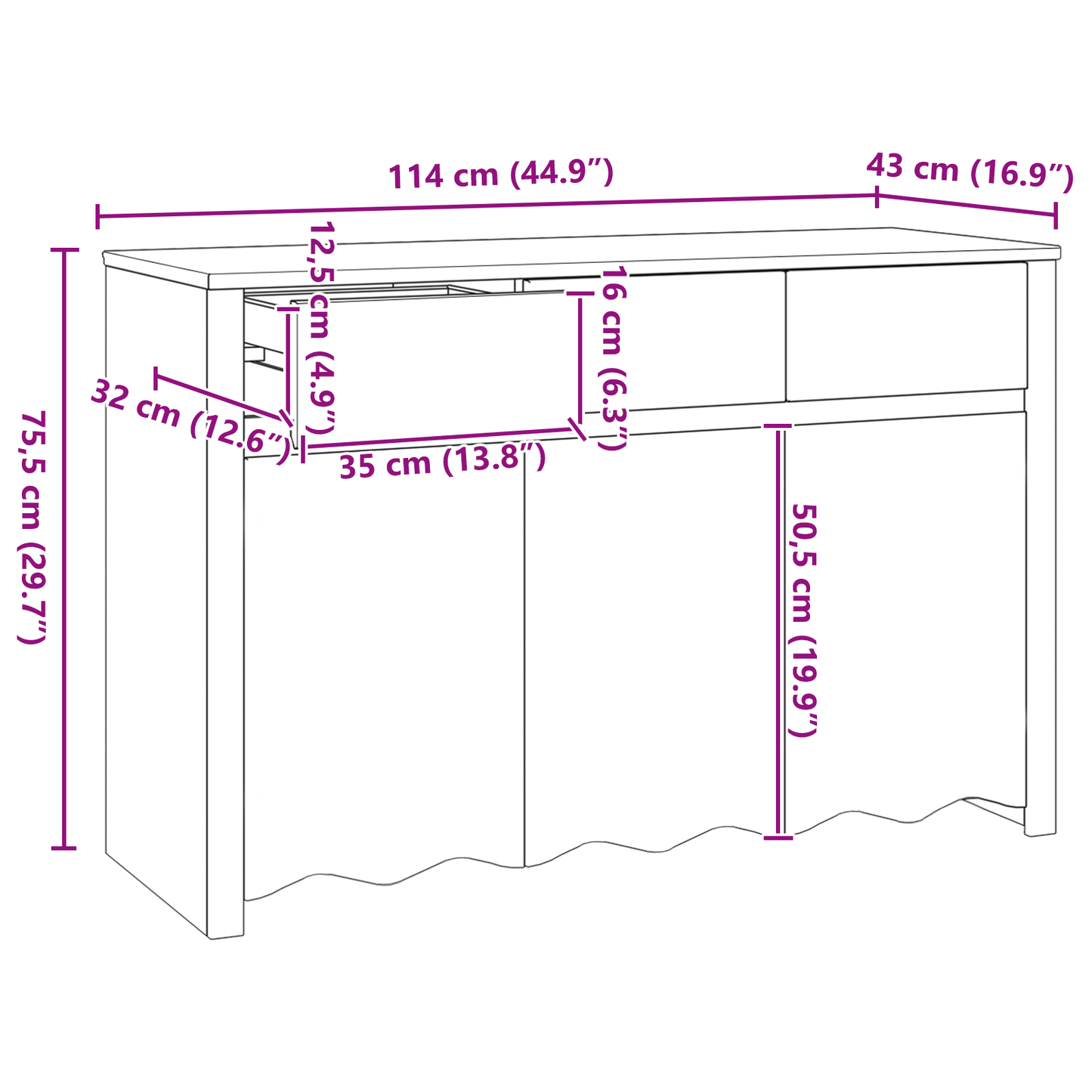 Skjenk Tre "DRAMMEN" 114x43x75,5 cm Solid Tre Furu