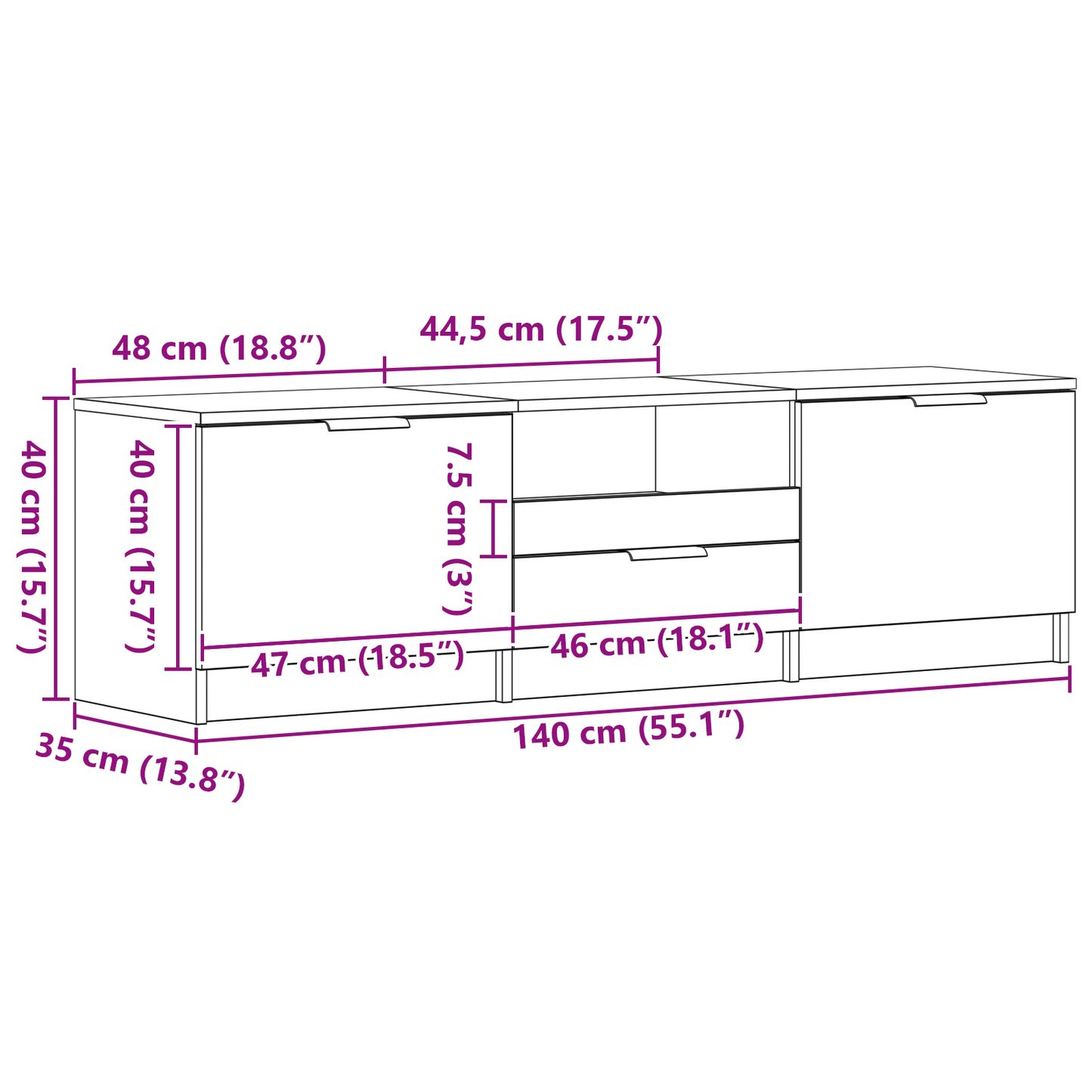 TV-Møbel Svart Eik TV-benk140x35x40 cm -