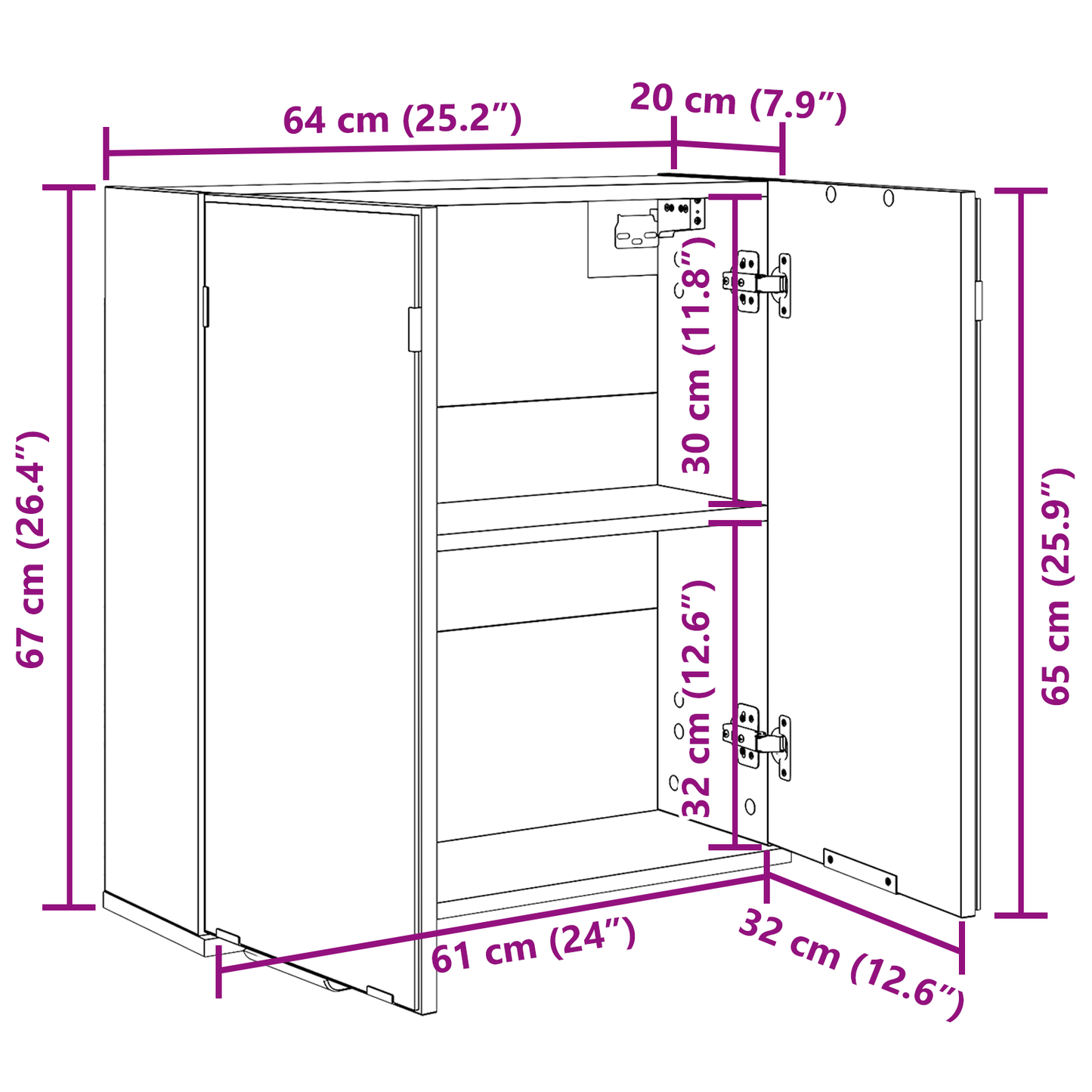Baderomsspeil Svart Eik, 64x20x66.5 cm,