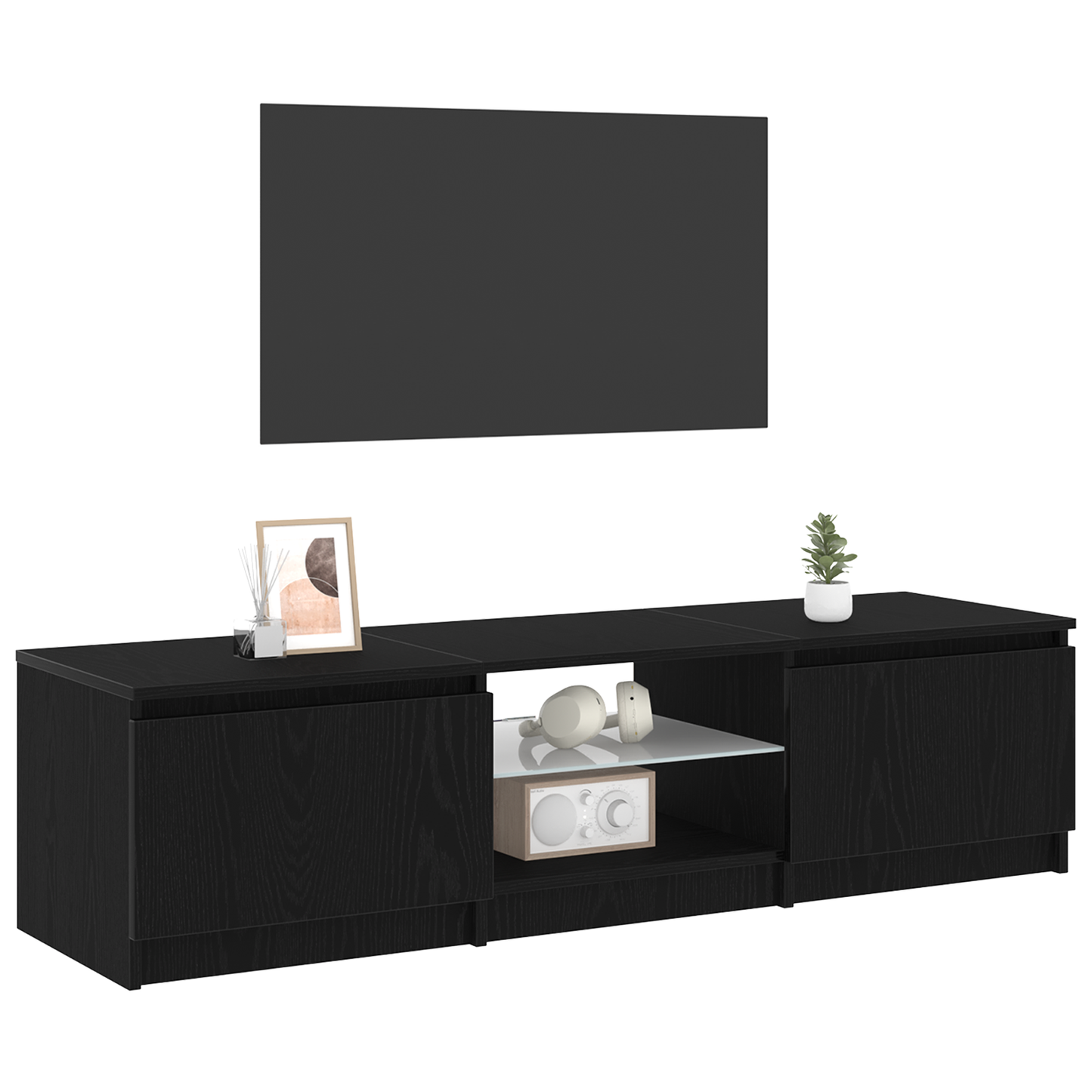 TV-Møbel Svart Eik TV-benk med LED-lamper 140 x 40 x 35,5 cm -
