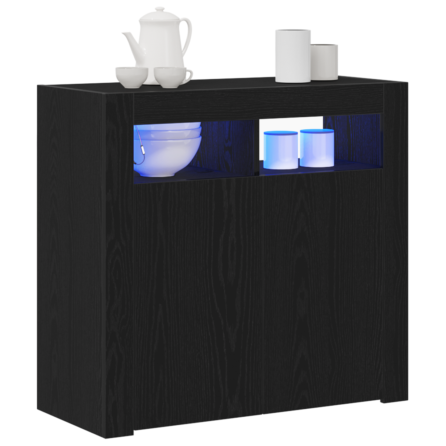 Skjenk Svart Eik med LED-lamper 80x35x75 cm,
