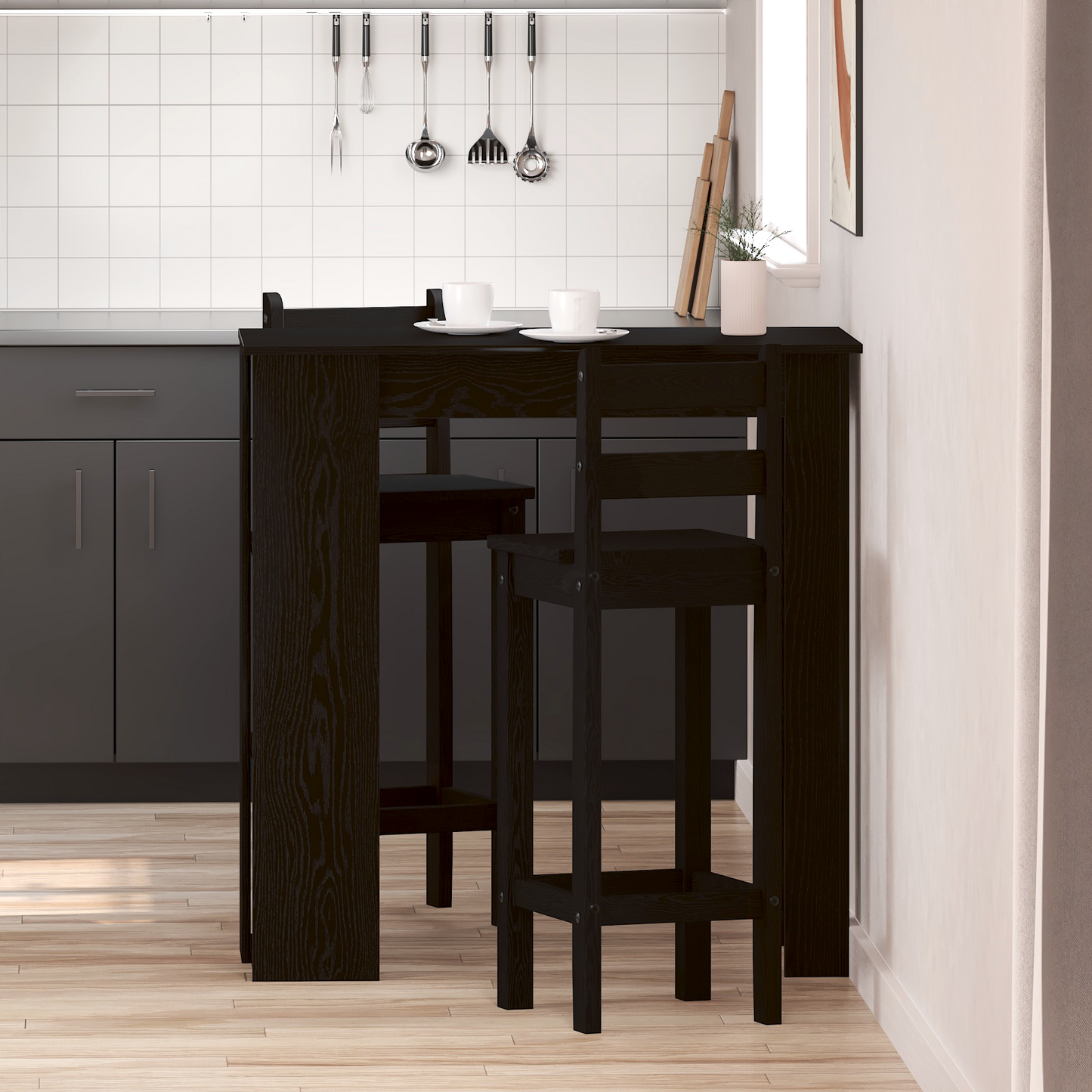 Barbord med hylle - Svart eik, 102x50x103,5 cm, Laget av konstruert tre