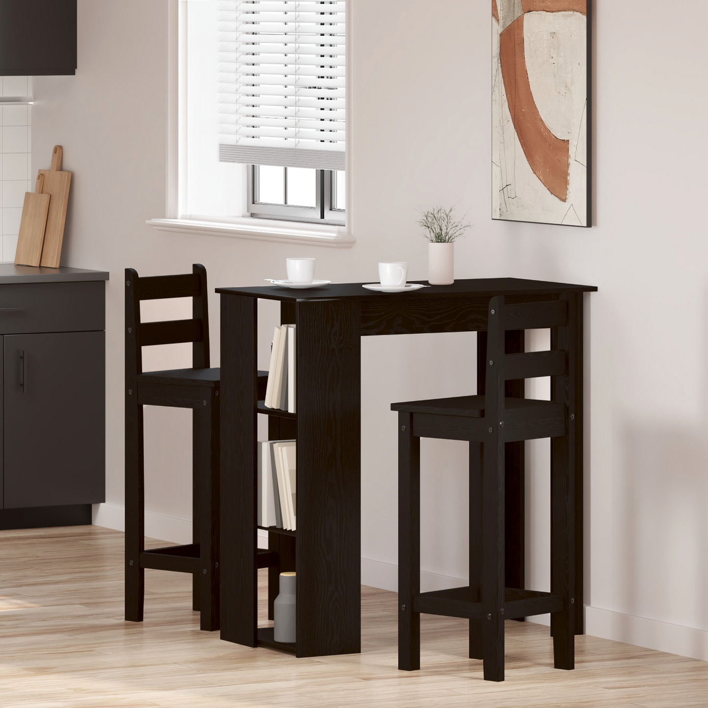 Barbord med hylle - Svart eik, 102x50x103,5 cm, Laget av konstruert tre