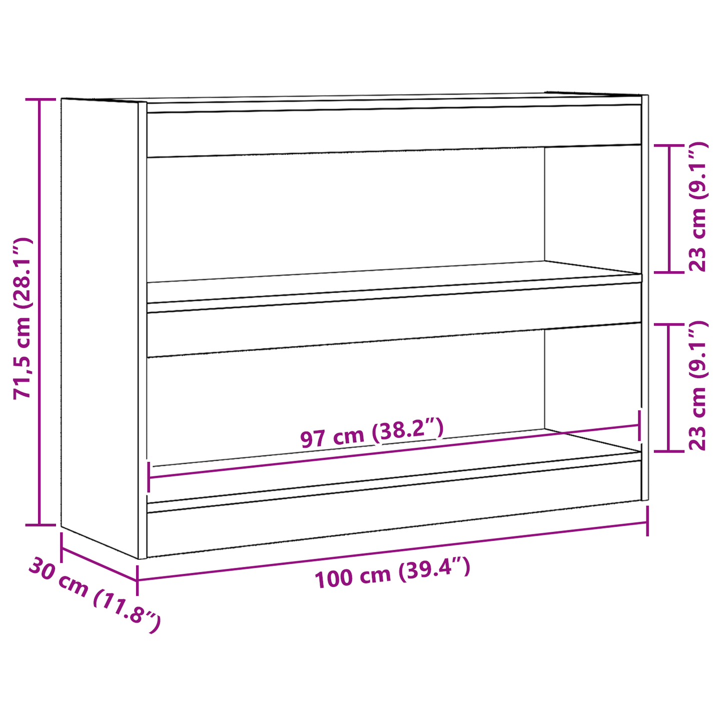 Bokhylle/Romdeler i Gamle Tre, 100x30x72 cm, laget av Ingeniørtre