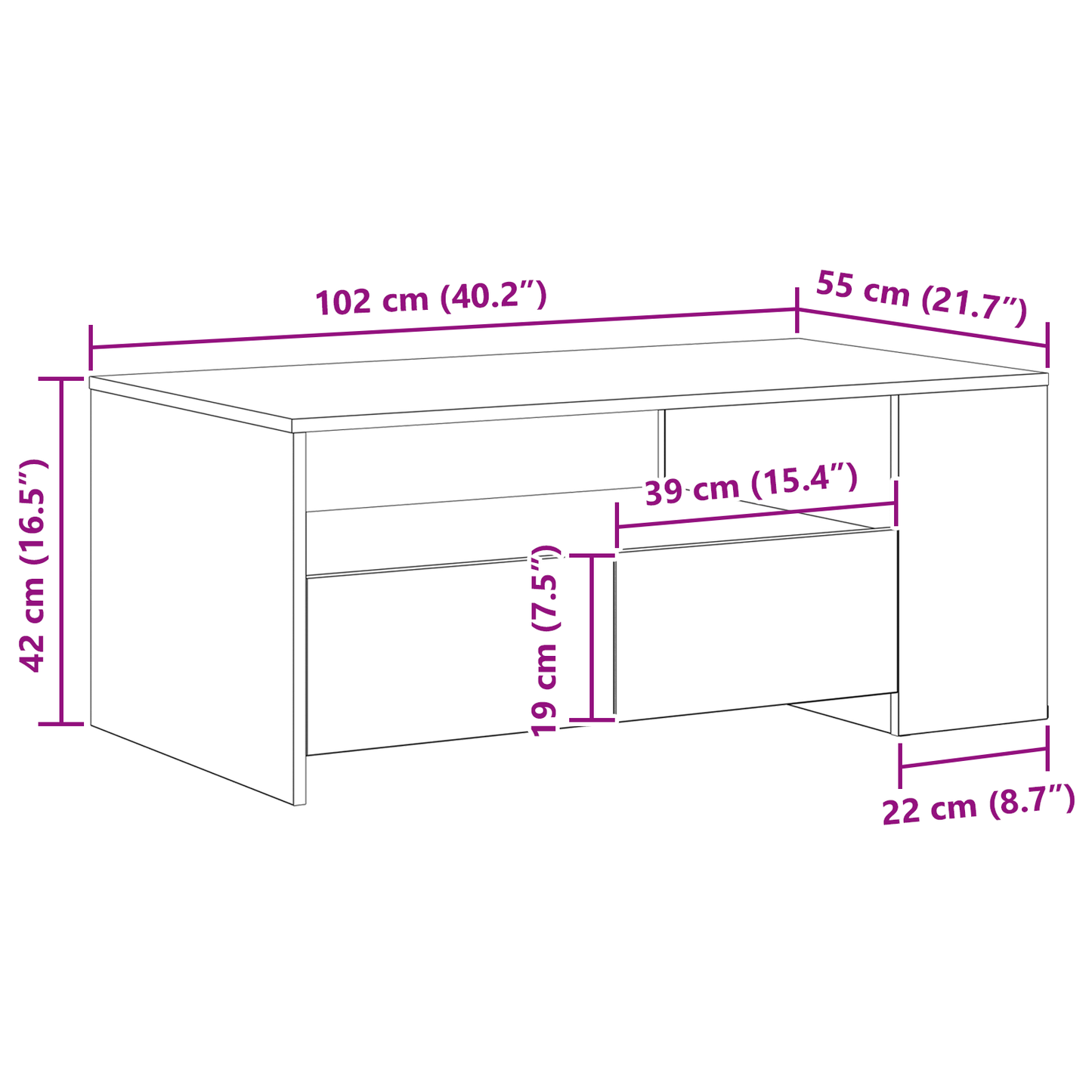 Salongbord Sofabord Tre 102x55x43.5 cm
