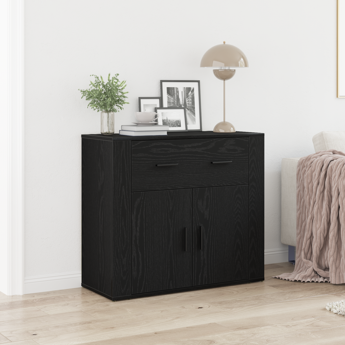 Skjenk Svart Eik 80x33x70 cm