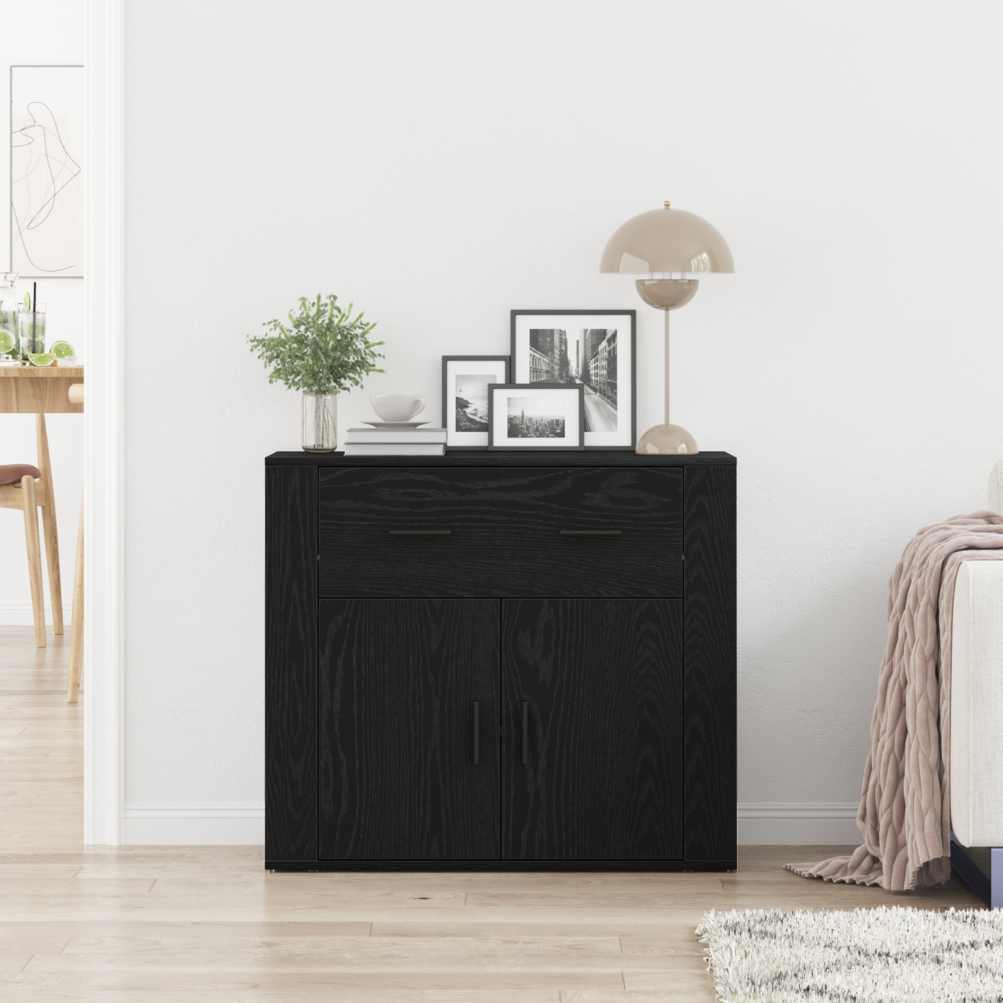 Skjenk Svart Eik 80x33x70 cm