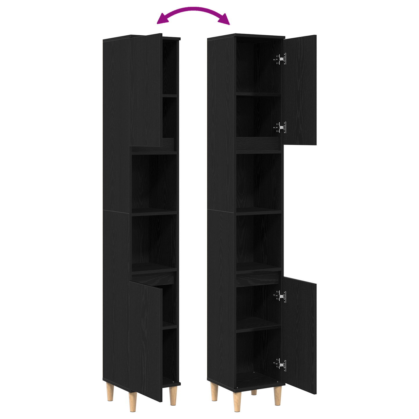 Baderomsskap Svart Eik 30x30x190 cm