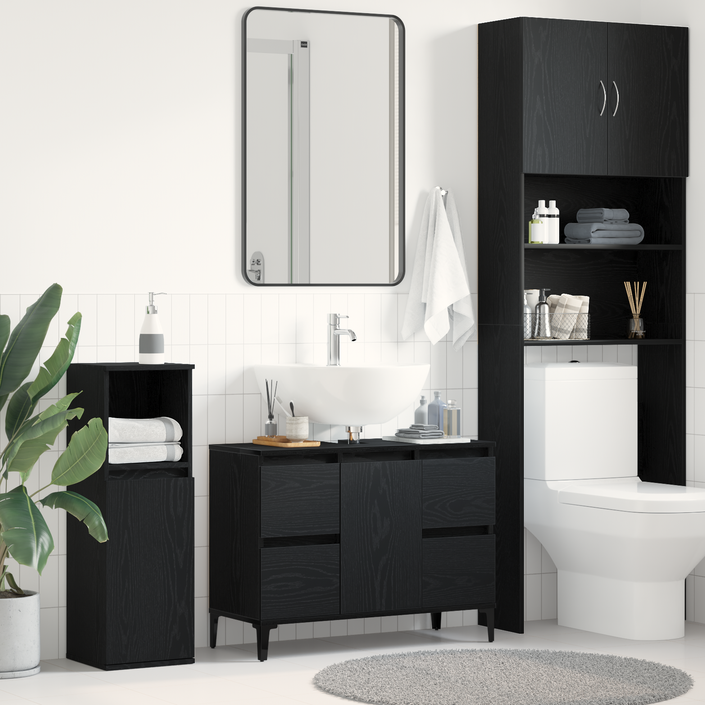 Baderomsskap i Svart Eik 80x33x60 cm Laget av Konstruert Tre