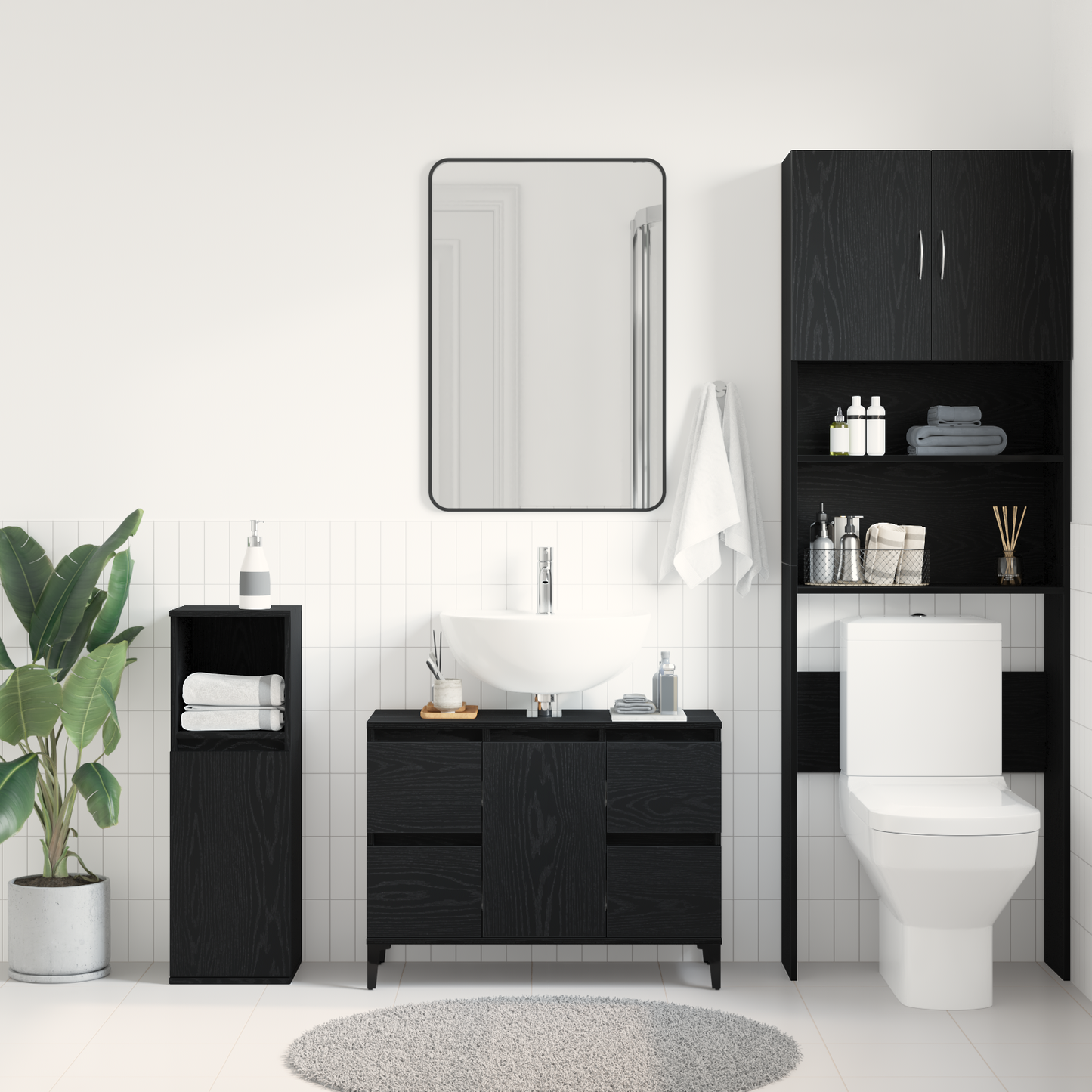 Baderomsskap i Svart Eik 80x33x60 cm Laget av Konstruert Tre