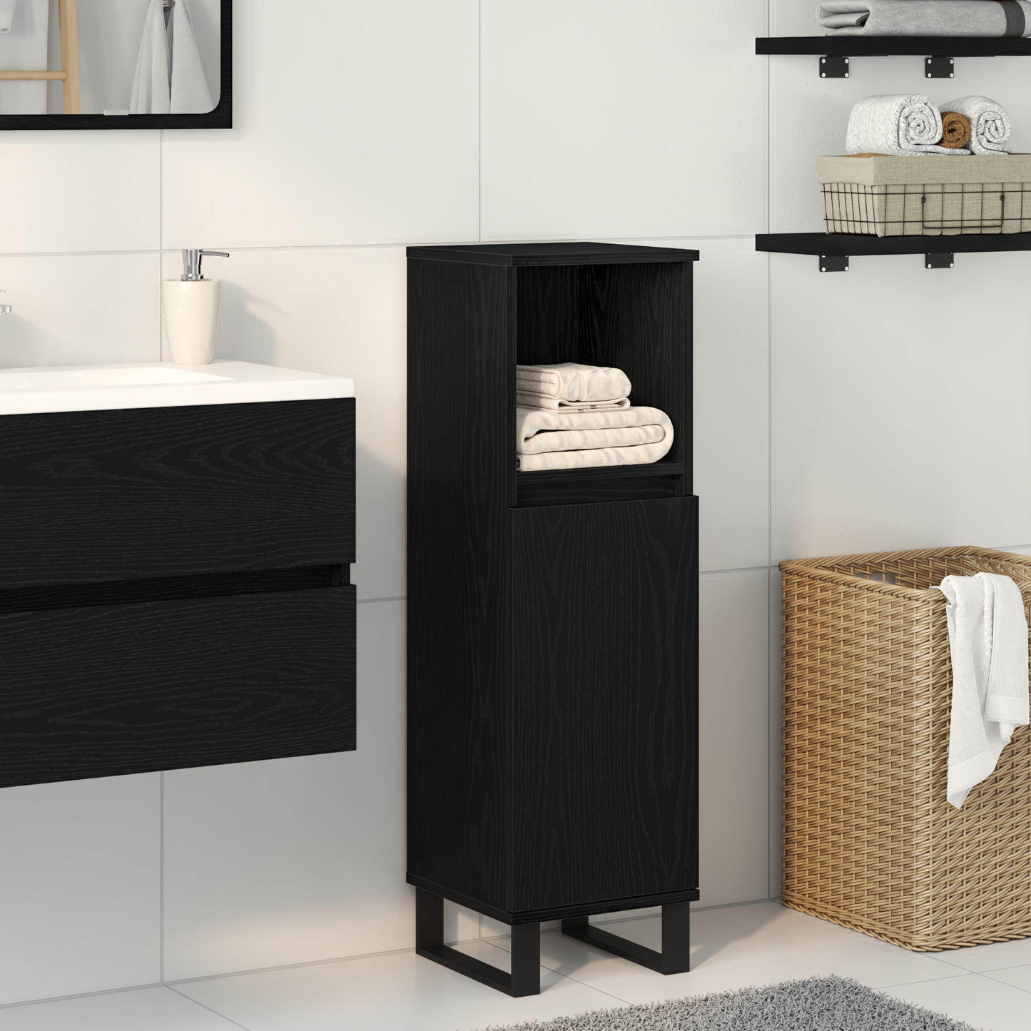 Baderomsskap Svart Eik 30x30x100 cm Konstruert Tre