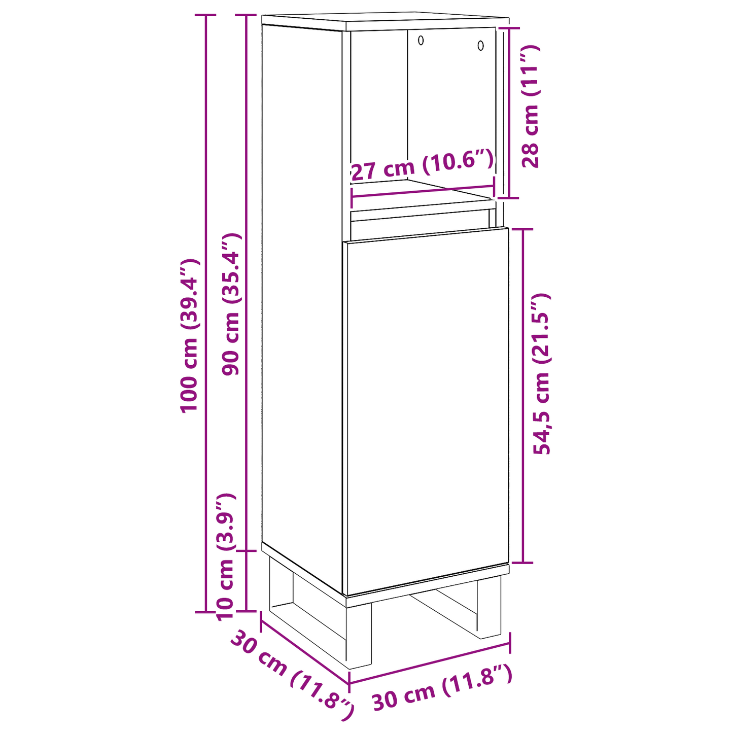 Baderomsskap Svart Eik 30x30x100 cm Konstruert Tre
