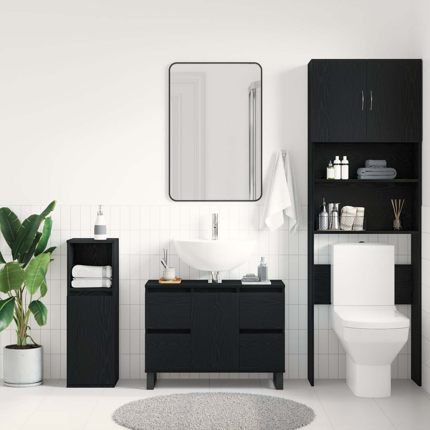 Baderomssinkskap Svart Eik 80x33x60 cm Konstruert tre