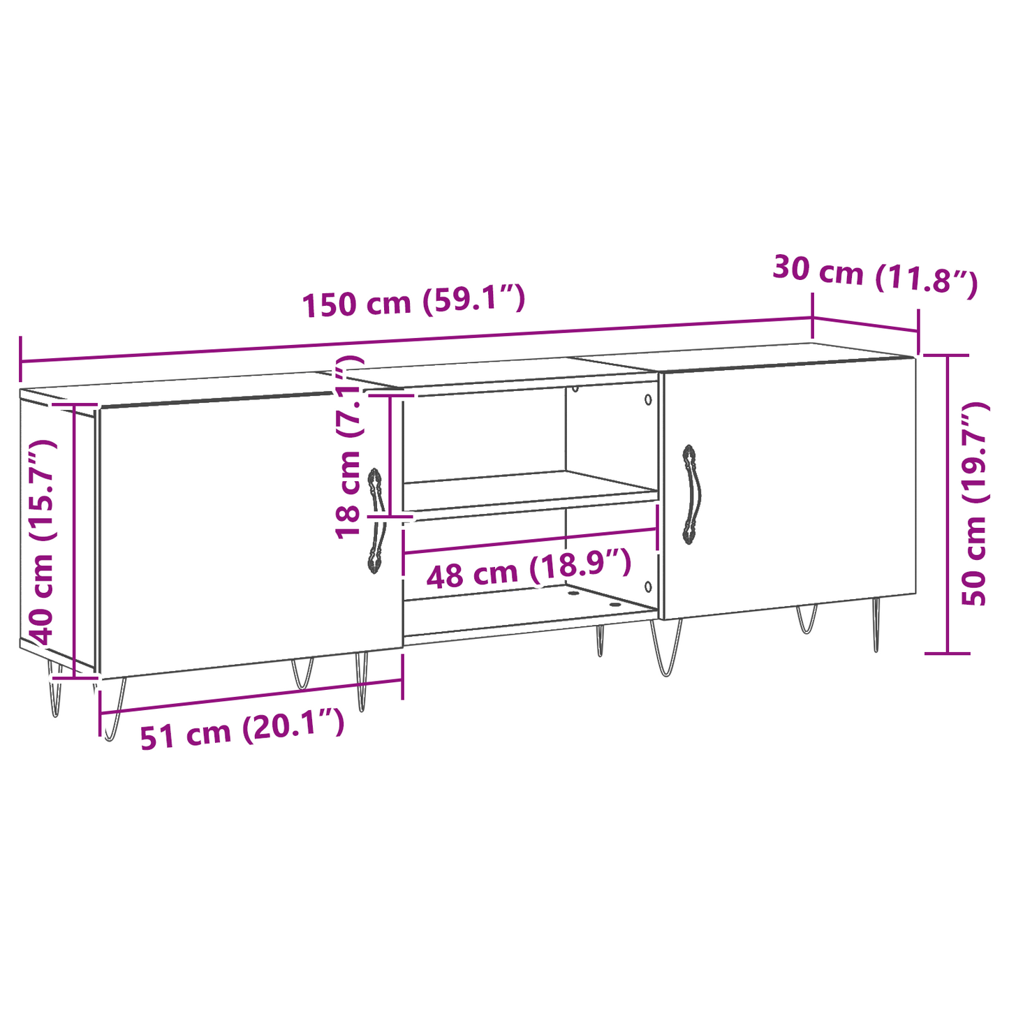 TV-Møbel Svart Eik TV-skap 150x30x50 cm