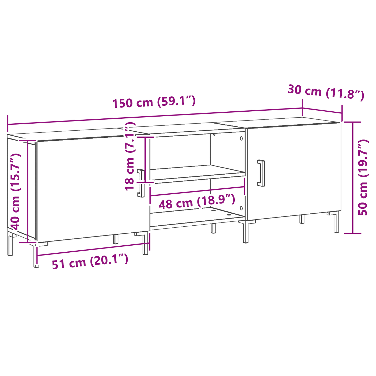 TV-Møbel Svart Eik TV-skap 150x30x50 cm