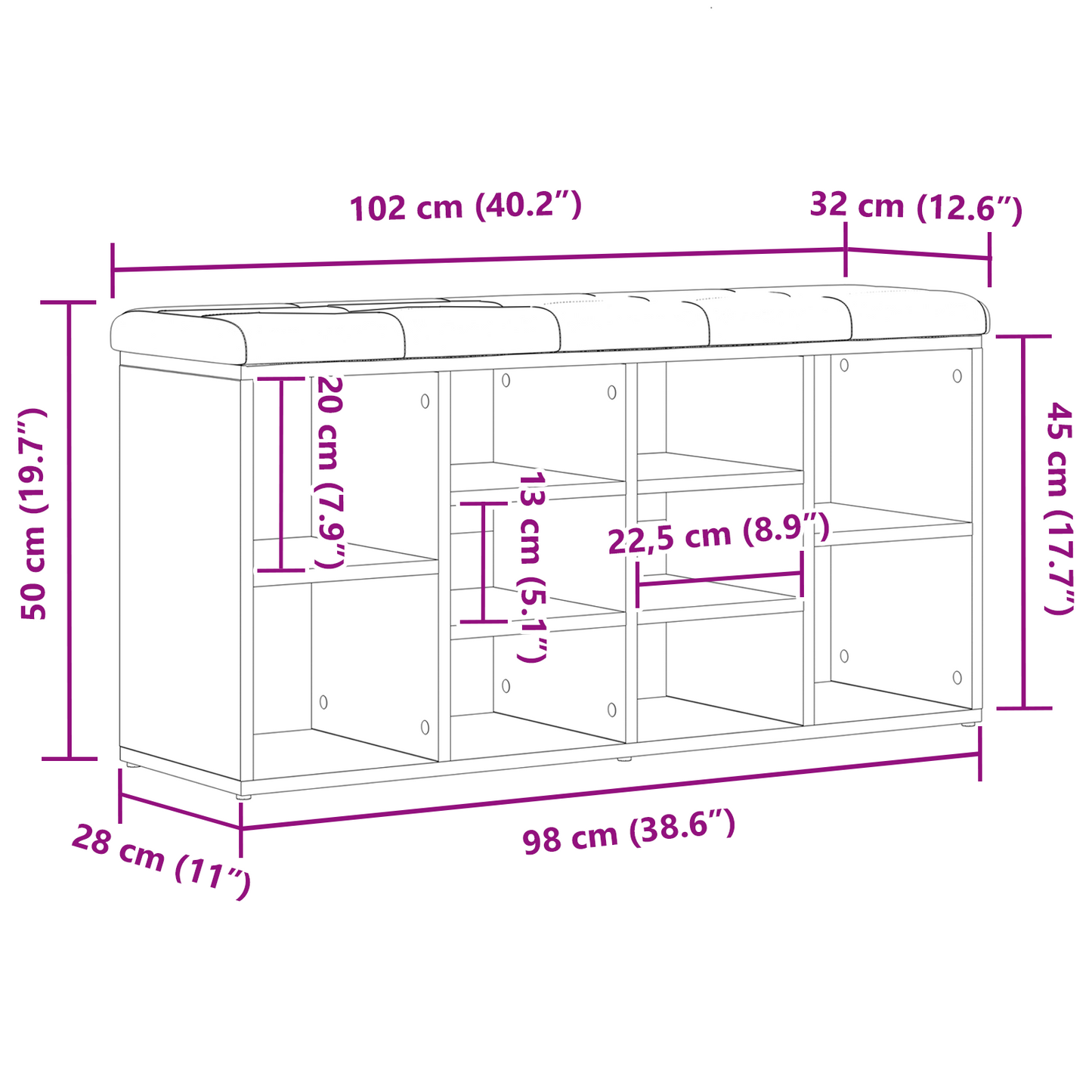 Oppbevaringsbenk Svart Eik 100x30x48 cm Konstruert Tre