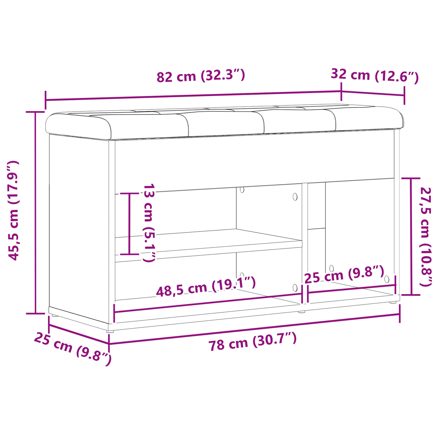 Oppbevaringsbenk Sort Eik 80x30x45 cm Ingeniørtre