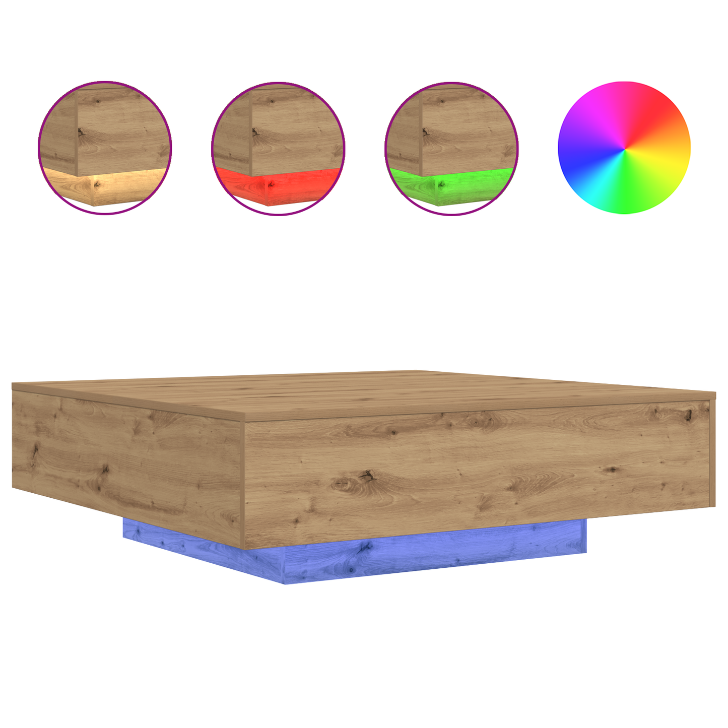 Salongbord Sofabord Artisan Eik med LED-lamper 100x100x31 cm