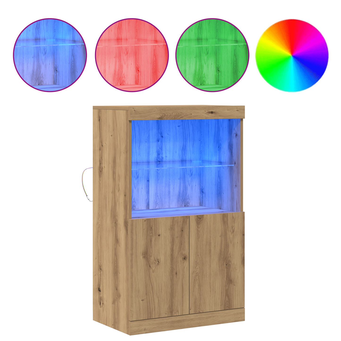 Skjenk Artisan Eik med LED-lamper 60x37x100 cm