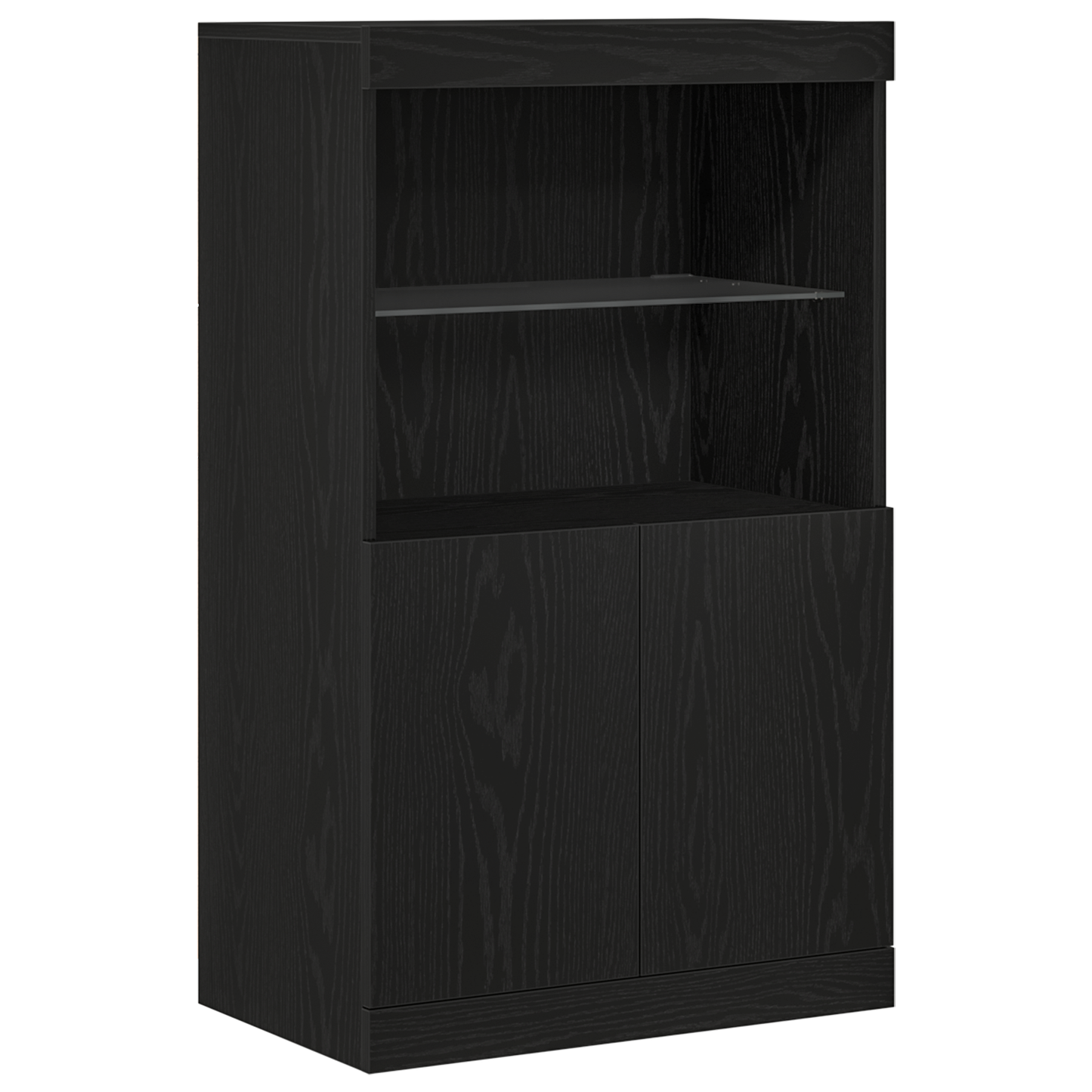 Skjenk Svart Eik med LED-lamper 60x37x100 cm