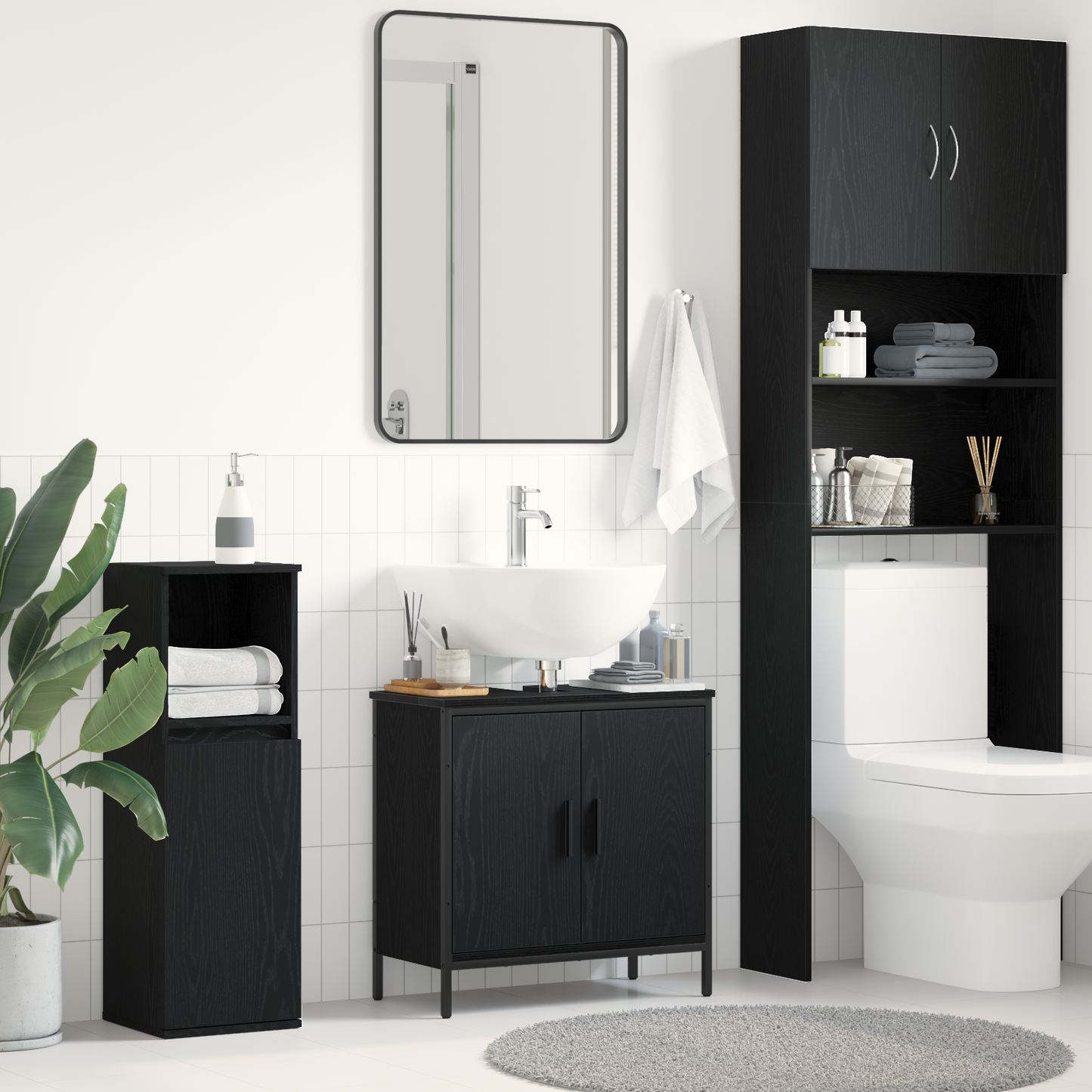 Baderomsvaskskap Sort Eik 60x30x60 cm Konstruert Tre