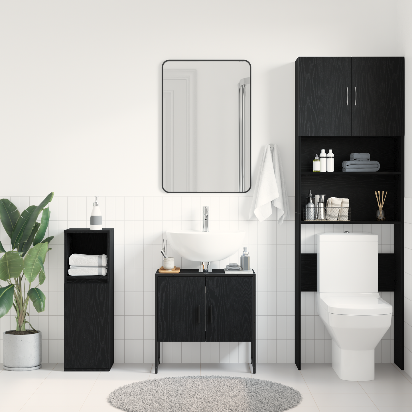 Baderomsskap Svart eik 60x33x60 cm Konstruert tre