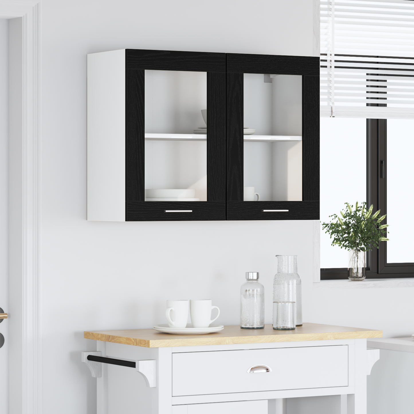 Svart Eik Hengende Glasskap 80x31x60 cm laget av konstruert tre