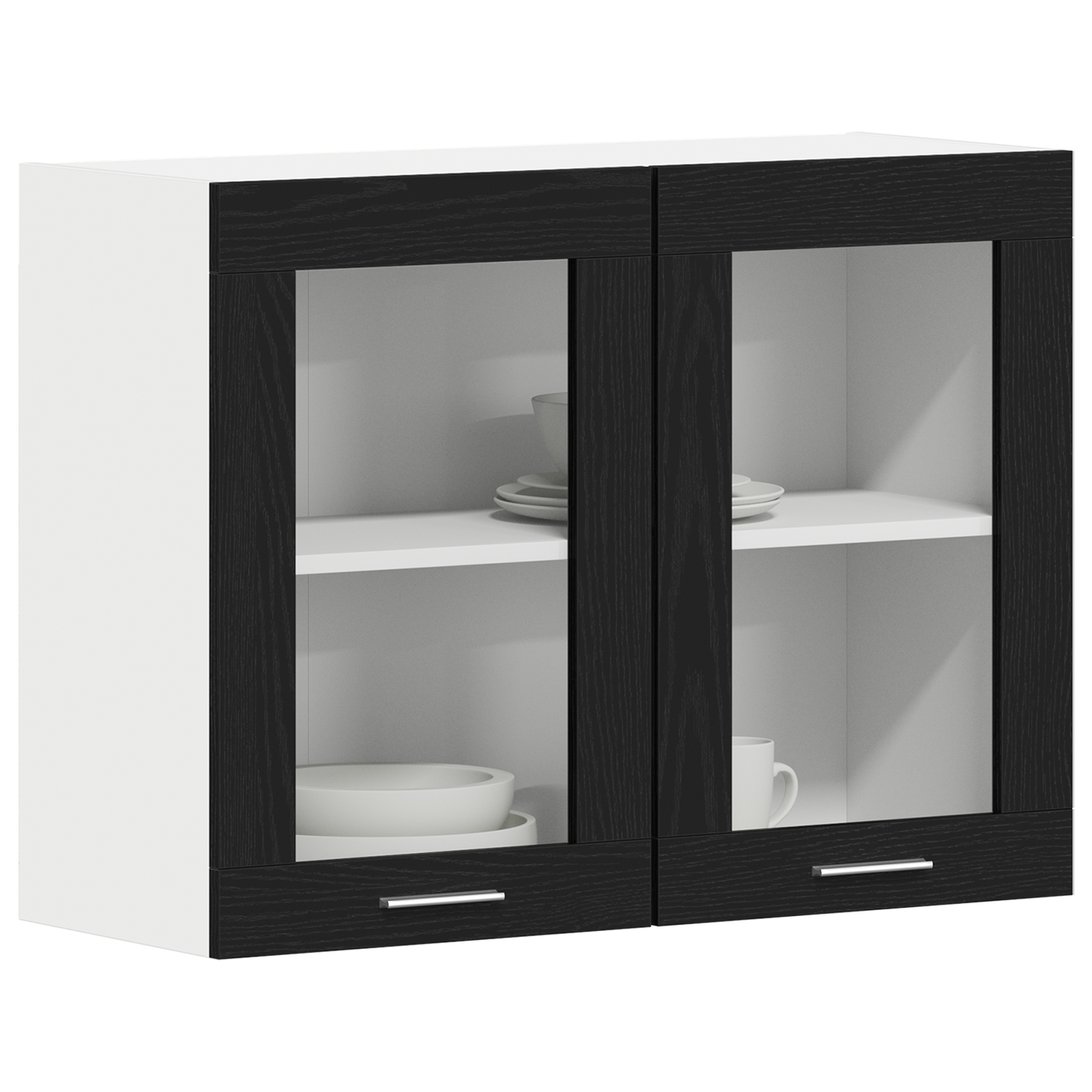Svart Eik Hengende Glasskap 80x31x60 cm laget av konstruert tre