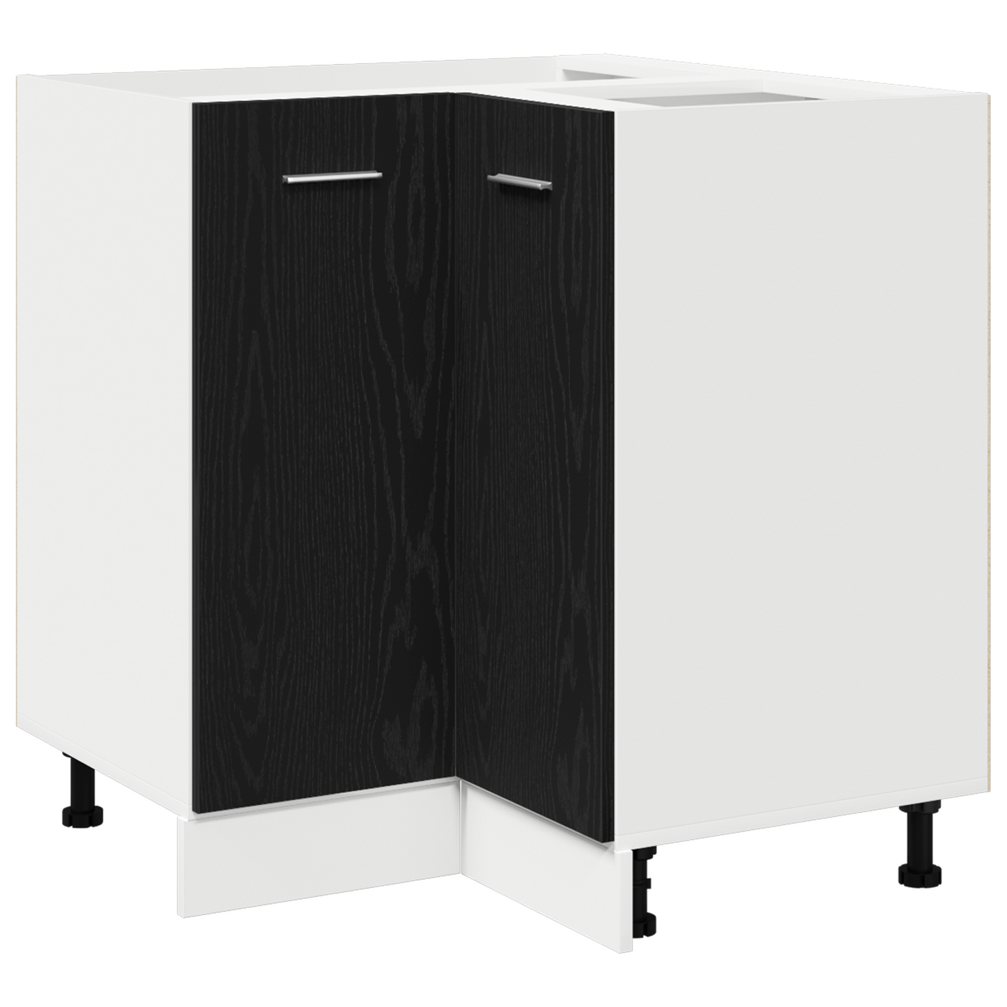 Svart Eik Hjørne Bunnskap - 75,5 x 75,5 x 81,5 cm, Laget av Konstruert Tre