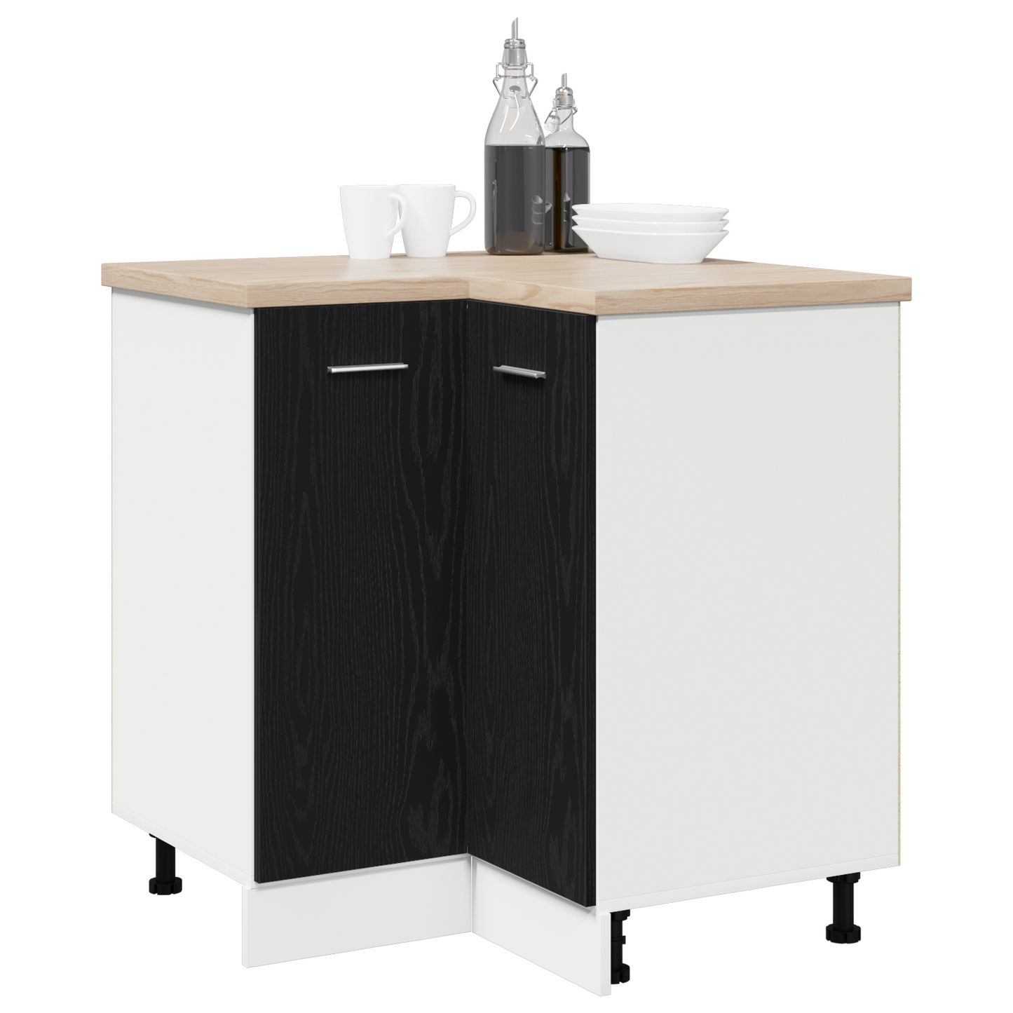 Svart Eik Hjørne Bunnskap - 75,5 x 75,5 x 81,5 cm, Laget av Konstruert Tre