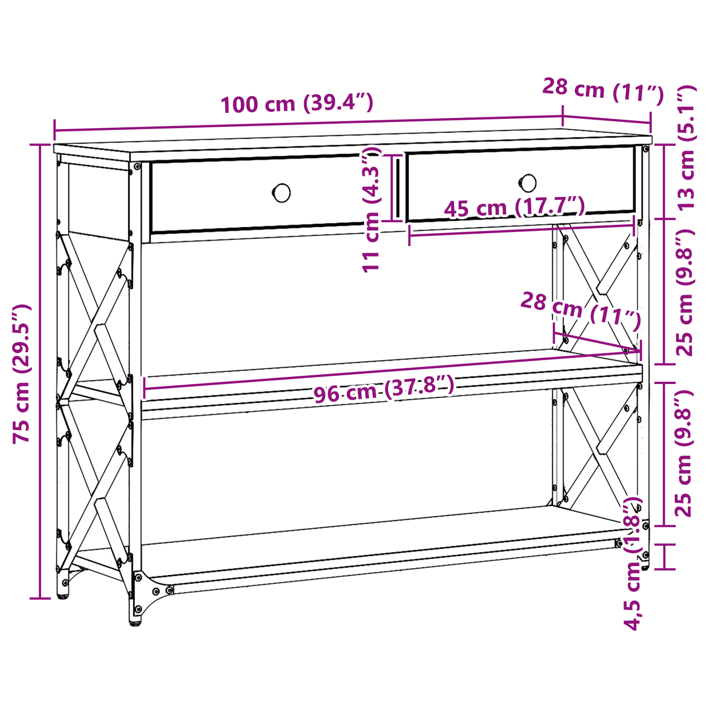Avlastningsbord konsollbord Artisan Eik 100x28x75 cm