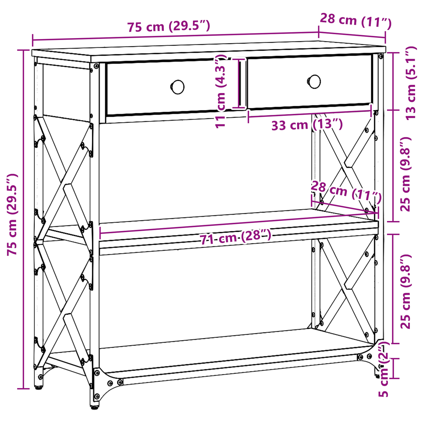 Avlastningsbord konsollbord Artisan Eik 75x28x75 cm