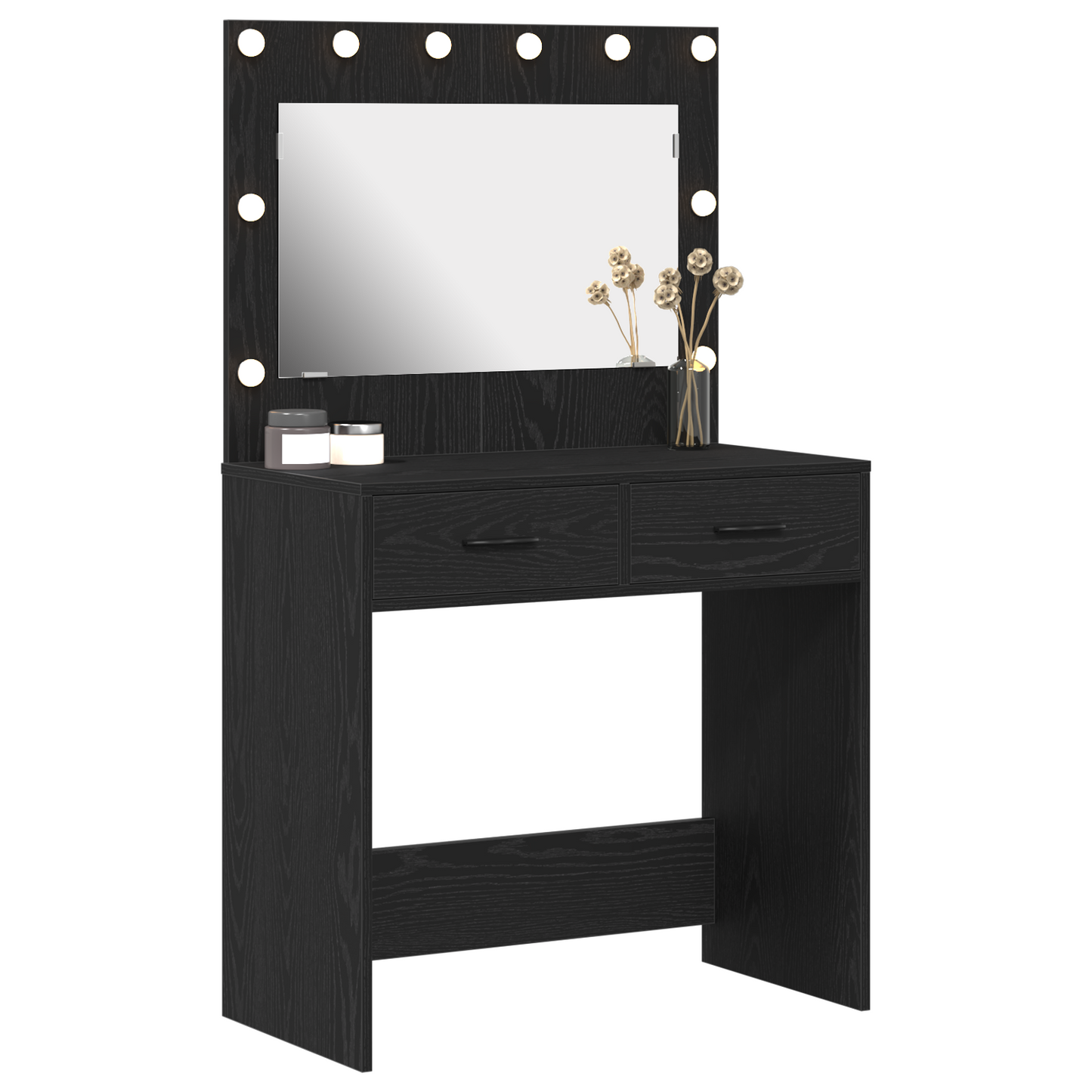 Smykkebord med LED-lamper - Svart Eik 78,5x41x135 cm
