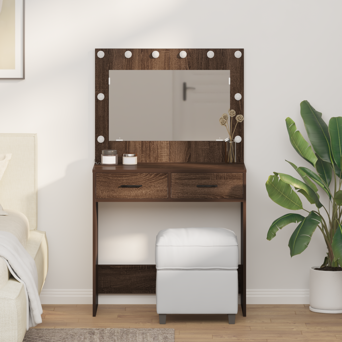 Sminkebord Brun Eik LED 78,5x41x135 cm