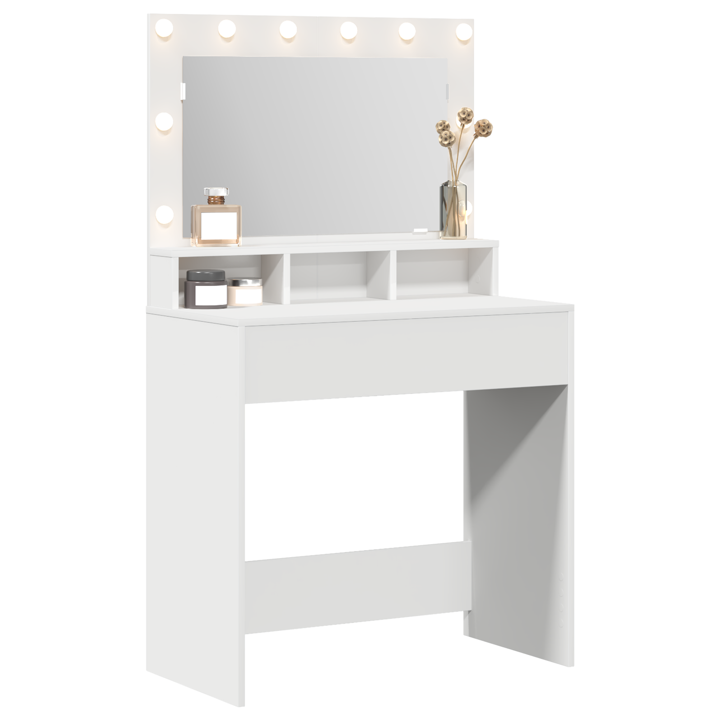 Smykkebord med LED-lamper Hvit 79x41x135 cm