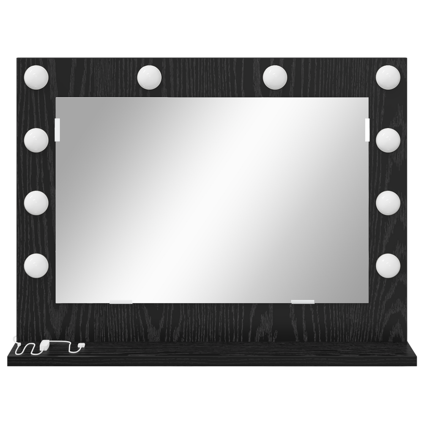 Sminkespeil med LED Lys Svart Eik 60x45x18 cm