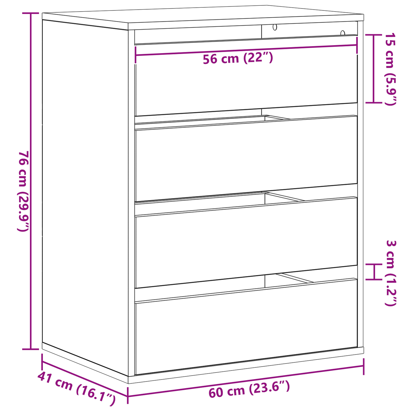 Kommode Svart Eik 60x41x76 cm