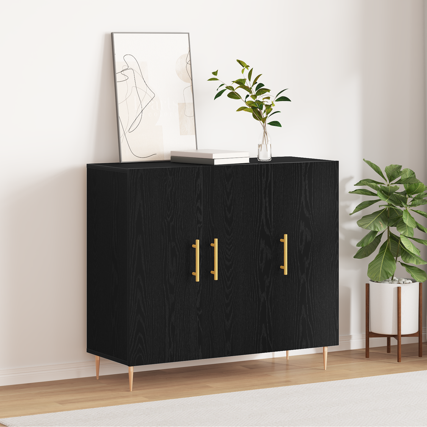 Skjenk Svart Eik 90x34x80 cm Lagd av Tre