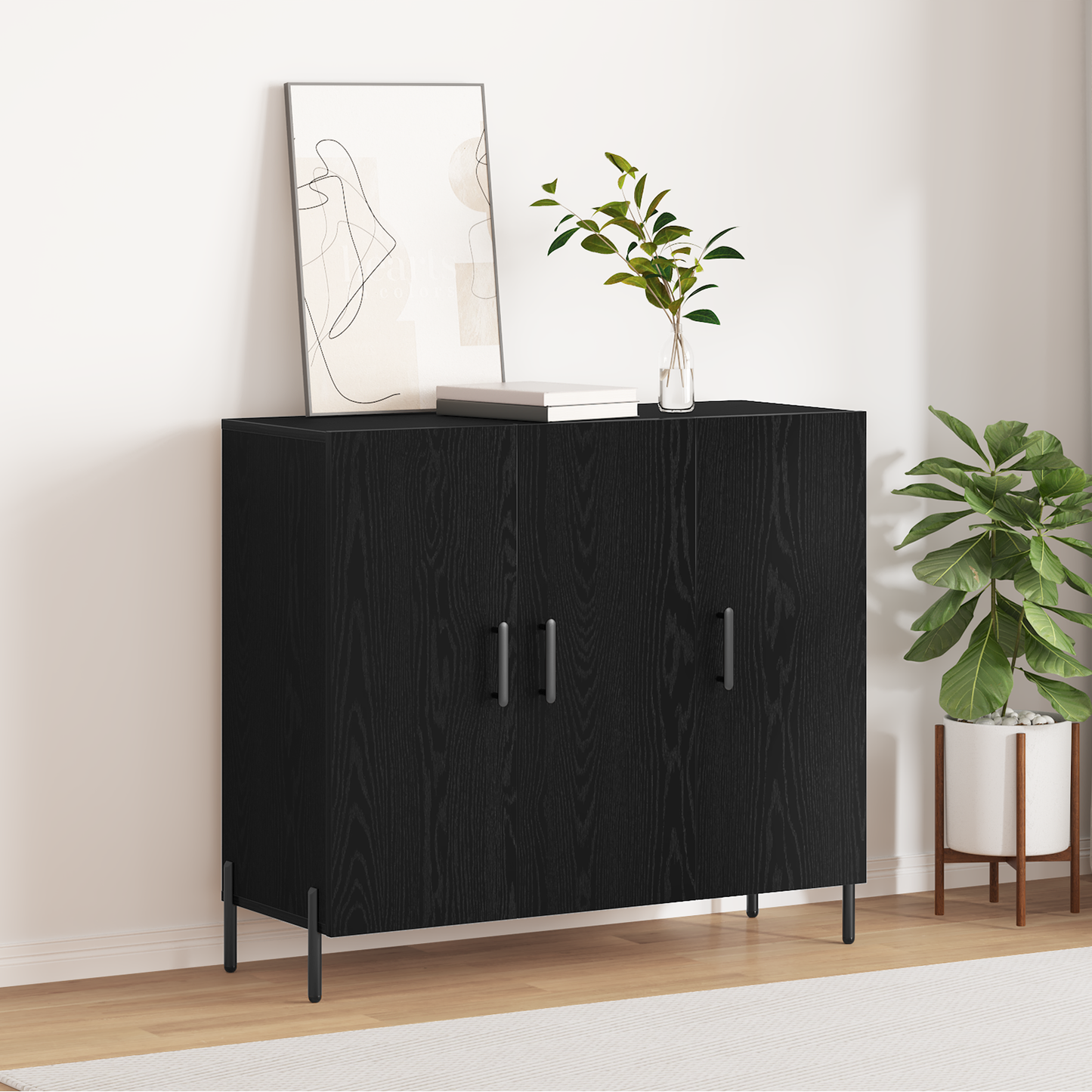 Skjenk Svart Eik 90x34x80 cm