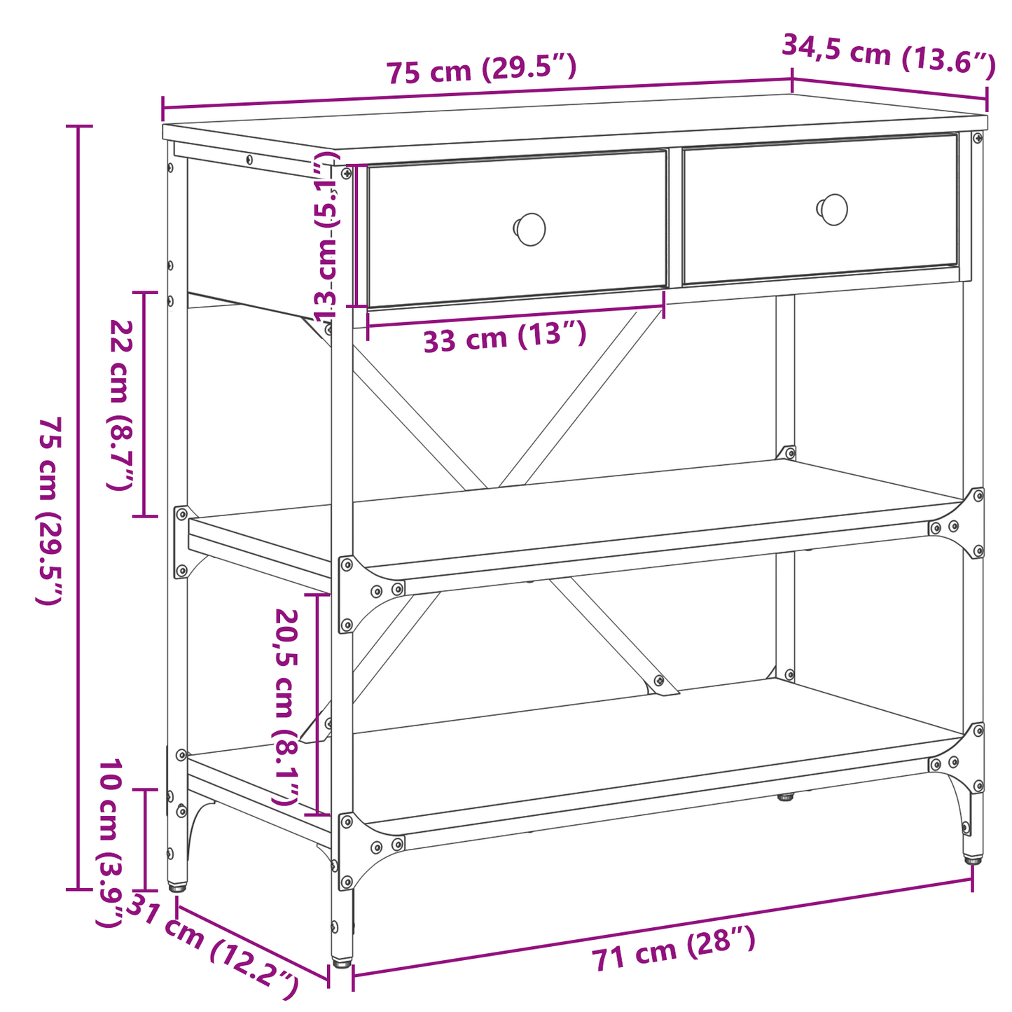 Avlastningsbord Massiv Eik 75x34,5x75 cm Konstruert Tre