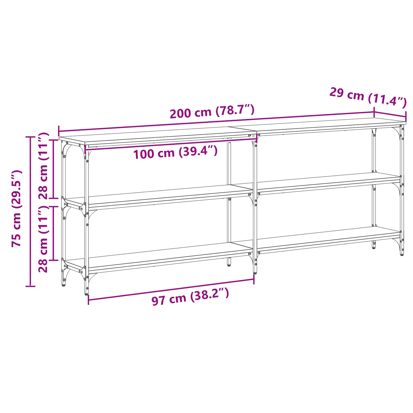 Avlastningsbord Artisan eik 200x29x75 cm Ingeniørtre