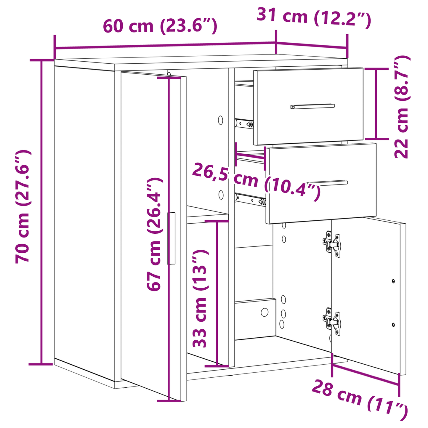Skjenk Svart Eik 60 x 31 x 70 cm