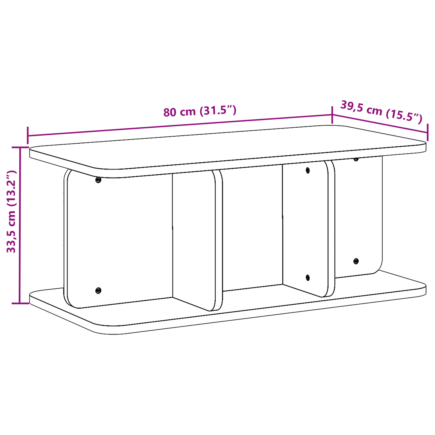 Salongbord Sofabord Hvit 80 x 39,5 x 33,5 cm Massiv furu tre