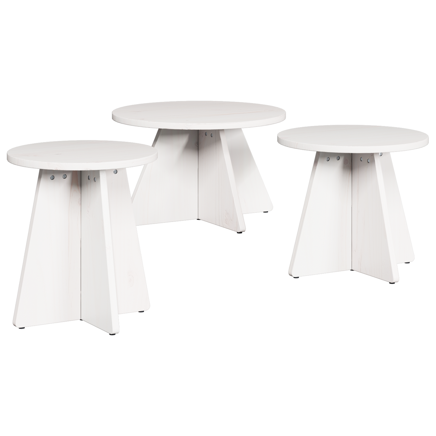 Salongbord Sofabord Hvit Sett 3 stk 49 x 49 x 30 cm Massiv furu tre
