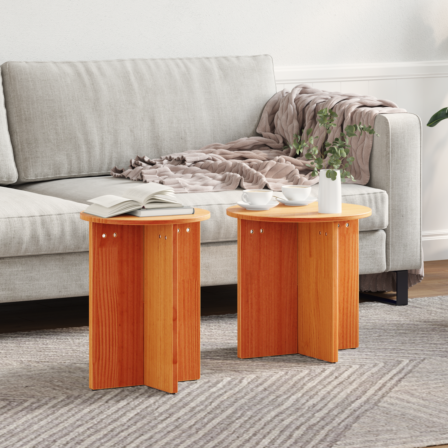 Salongbord Sofabord Brun Sett 2 stk 41,5 x 41,5 x 41 cm Massiv furu tre